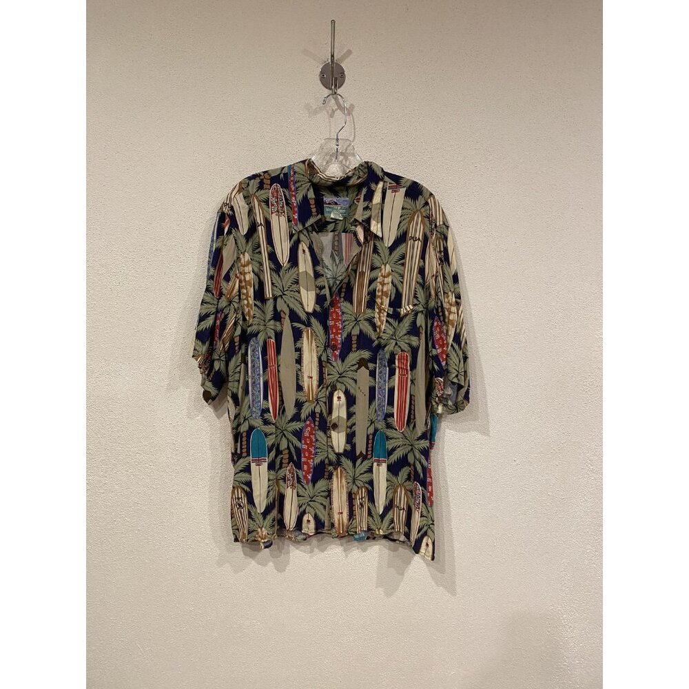 Reyn Spooner Shirt Mens Large Multicolor Surfboard Palm Hawaiian Aloha Camp